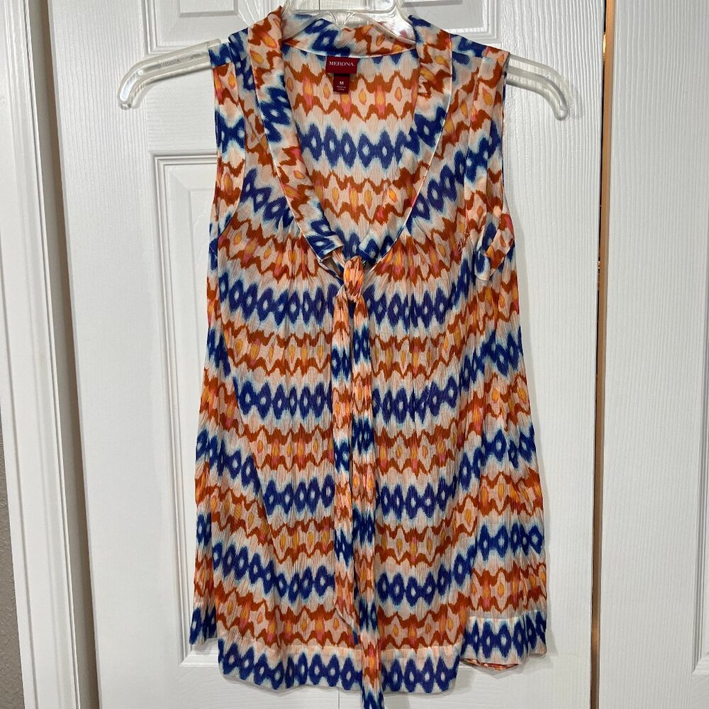 Merona Sleeveless Top Wm M  Scoop tie neck Boho Colorful Geometric Summer